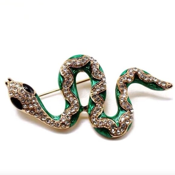 Jewelry - Green Snake Rhinestone Brooch